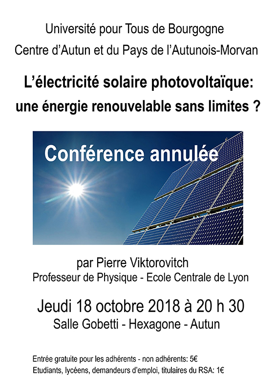 image : L’Electricité solaire voltaïque : CONFERENCE ANNULEE